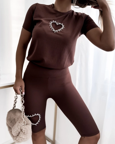 Royalfashion Two-piece women's sports set with zirconia in brown