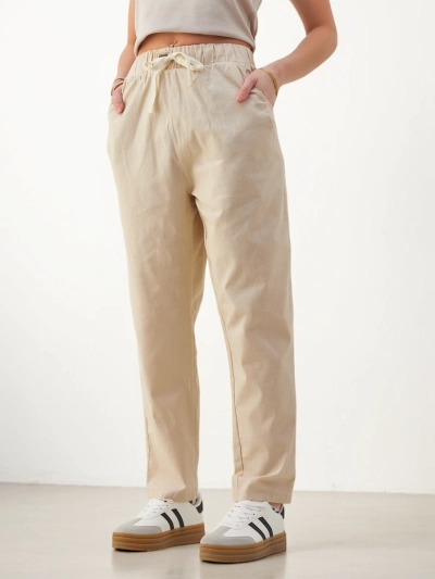 Royalfashion Cotton straight women's pants with a tie at the waist