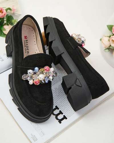Royalfashion Черные женские мокасины с разноцветными кристаллами Glam