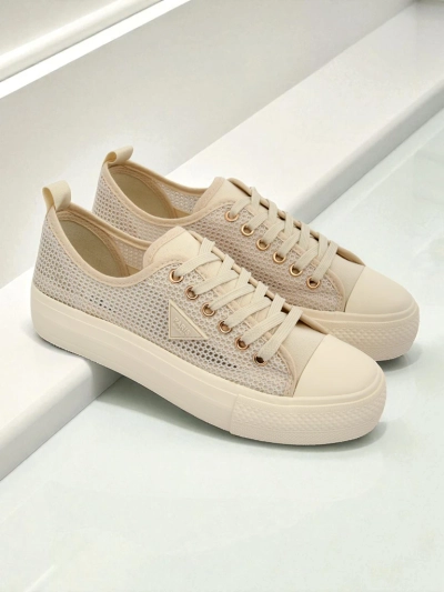 Women's Beige Callista Mesh Sneakers - Flat Heel, Summer Autumn Collection