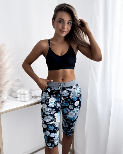 Royalfashion Dark blue women's 3/4 shorts with floral pattern PLUS SIZE