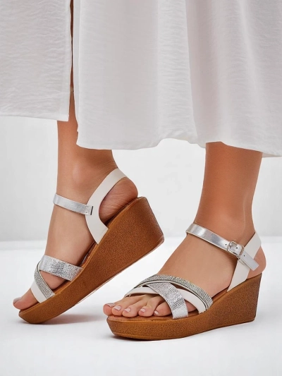 Royalfashion Women's wedge sandals with rhinestones and glitter Glittera