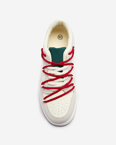 White and gray women's sports sneakers with red laces Olierinc - Footwear