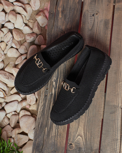 Royalfashion Black women's fabric moccasins with gold embellishment Ertica