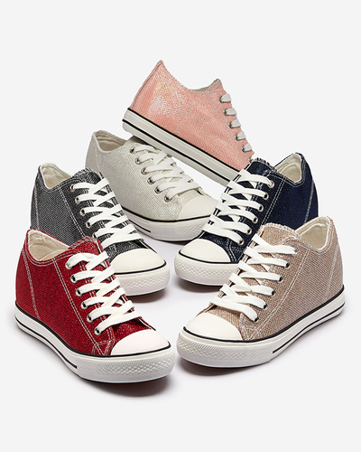 Red women's sneakers on a hidden anchor with shiny thread Seggat- Footwear