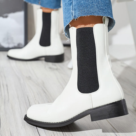 White high boots for women with a square toe Ludiz- Footwear