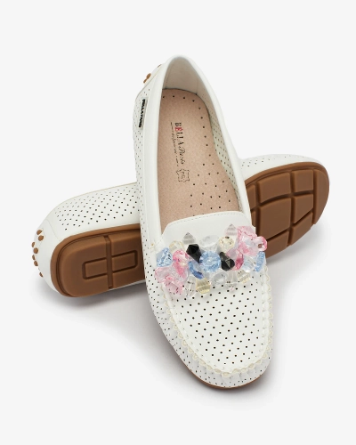 Royalfashion Женские ажурные белые мокасины с декоративными кристаллами Cizzas