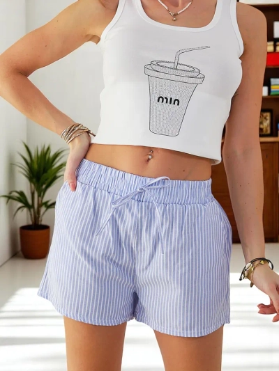 Royalfashion Naiste lühikesed püksid elastse vöökohaga ja paeltega triibulises mustris