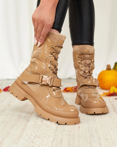 Royalfashion Women's lacquered boots in light brown Setogy
