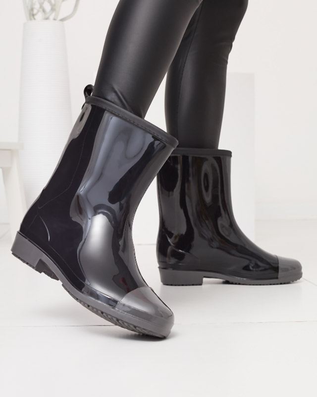 Black lacquered women's wellingtons with gray nose Xolina- Footwear