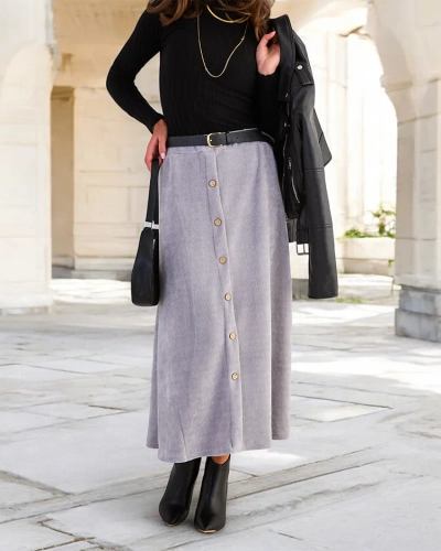 Royalfashion Naiste midi seelik dekoratiivsete nööpidega