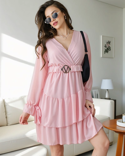 Royalfashion Women's mini dress with ruffles and wrap neckline