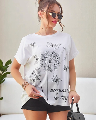 Royalfashion Women's cotton t-shirt with dandelions and a butterfly