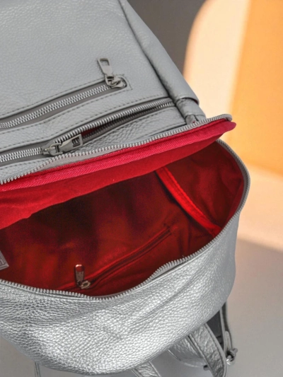 Aurora Luminosa Plecak Damski Skórzany Srebrny Królewska Moda A4