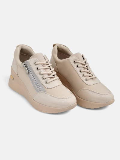 Женские бежевые кроссовки на танкетке HeraBea из экокожи 6,5 см с замком