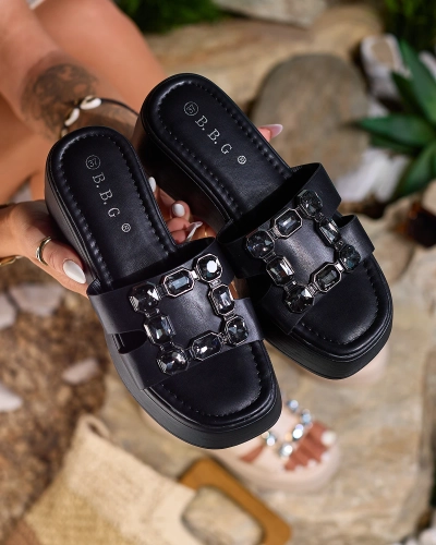 Royalfashion Black women's embellished flip-flops on a solid sole Norixi