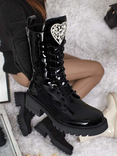 Emelune patent lace-up women's ankle boots