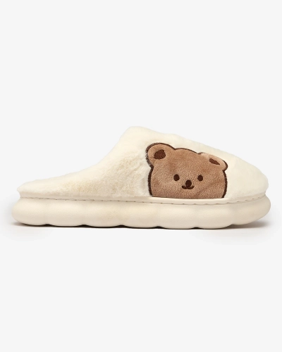 Royalfashion White women's fur slippers with teddy bear Hettres