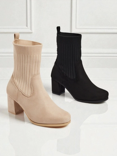Women's eco-suede heeled ankle boots with a sock-like insert LumenThorn