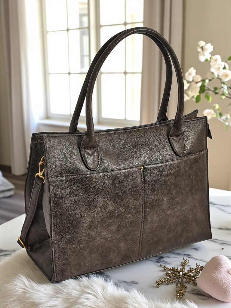 Женская кожаная сумка Etruria Classica Elegante серая 41x31x14 см