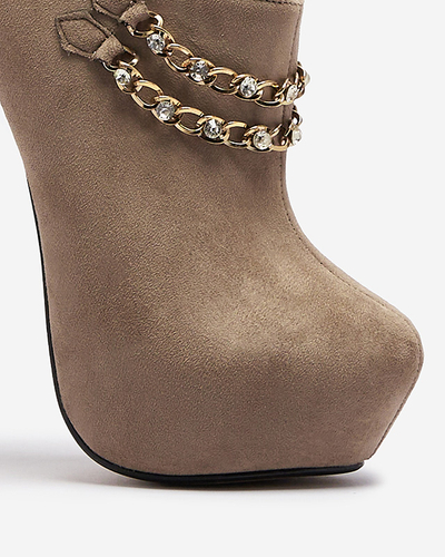 Hall-beež naiste kõrged stilettkingad Ehcso-jalatsid