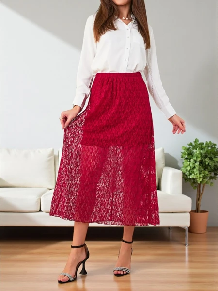 Royalfashion Kvinnors midi kjol med spets