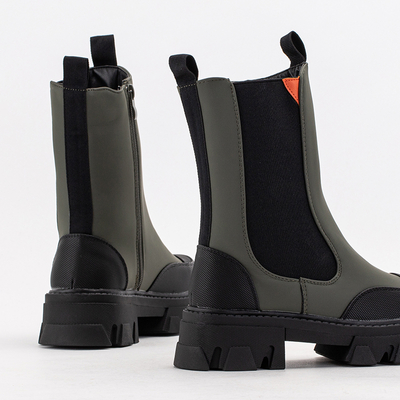 Dark green women's boots on a solid sole Rosidi - Footwear
