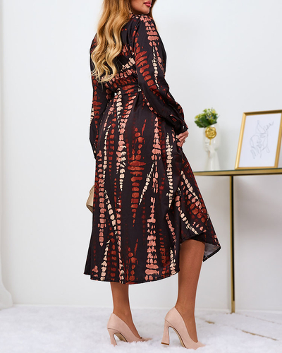 Royalfashion Musta ja pruuni mustriga naiste maxikleit