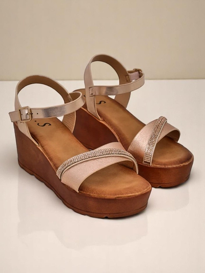 Royalfashion Women's wedge sandals with rhinestones and glitter Aurora Glow