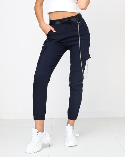 Navy blue insulated cargo pants with pockets - Clothing