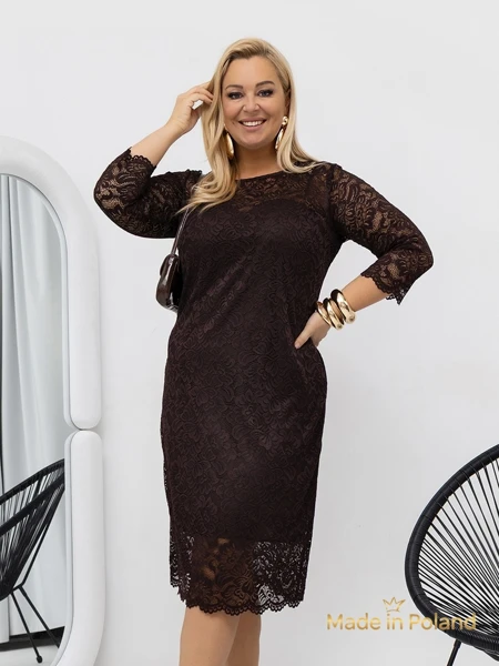 Women's Lace Midi Dress with 3/4 Sleeves Elegant Star