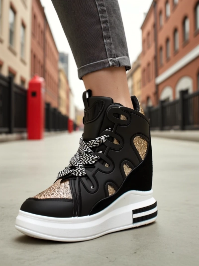 Royalfashion High sports shoes for women with a hidden wedge Oblaffi