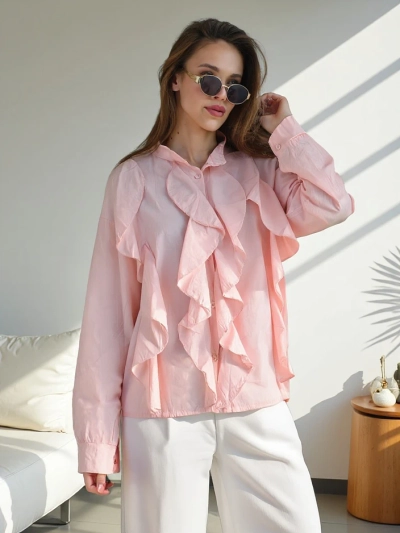 Royalfashion Cotton shirt adorned with frills and buttoned