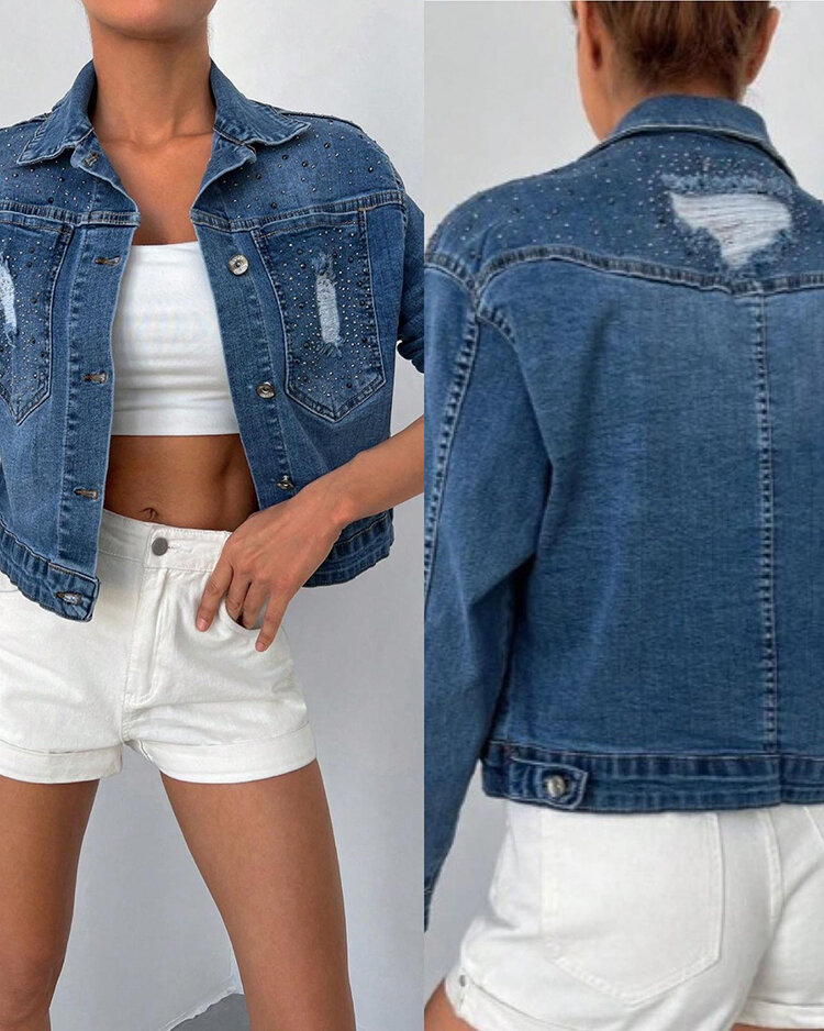 Royalfashion Women's denim jacket with zircons