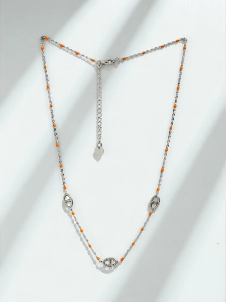 Callista Argento Necklace with Orange Beads and Eye Motif