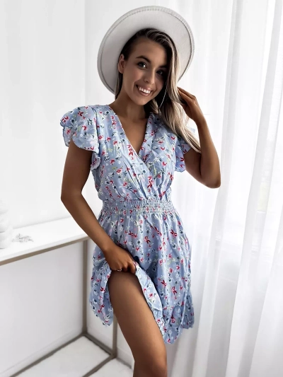 Royalfashion Sinine naiste minikleit lillemotiiviga