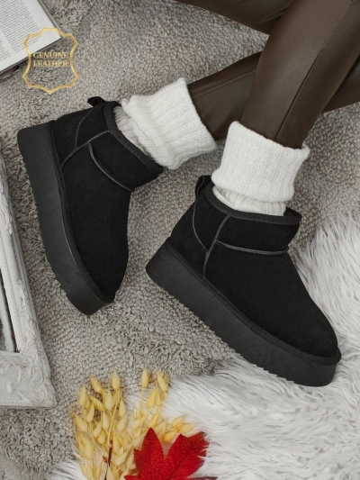 Elunara Women's Short Faux Snow Boots in Genuine Leather