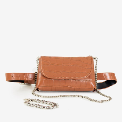 Темно-коричневая женская поясная сумка под змеиную кожу - Сумки
