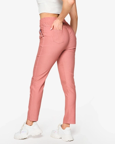 Женские прямые брюки из ткани розового цвета PLUS SIZE- Одежда