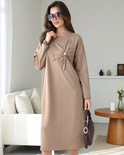 Royalfashion Women's midi dress oversized fabric with a flower