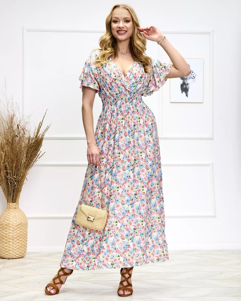 Roosa-roheline naiste lilleline midi-kleit - Kingad