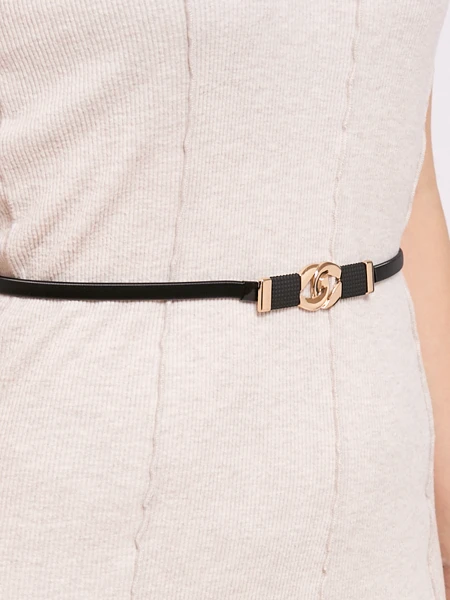 Callista Nero black metal women's belt, minimalist, hook fastening