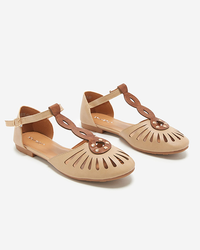 Beige women's openwork ballerinas with cut-out on the sides Erraf-Footwear