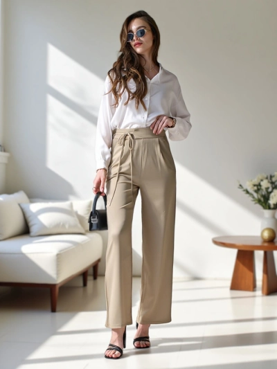 Royalfashion Wide women's trousers with side ties