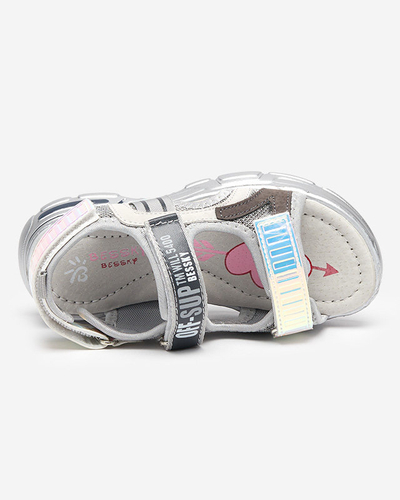 Gray girls' sandals with holographic inserts from Heilol - Footwear