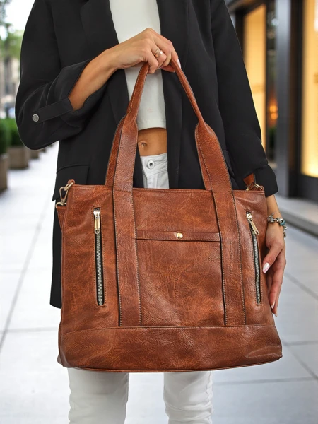 Women's Kallistia vintage brown eco-leather bag 47x30x14 cm