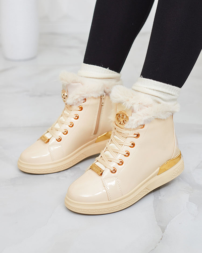 Royalfashion Beige lacquered women's insulated Sylnina boots