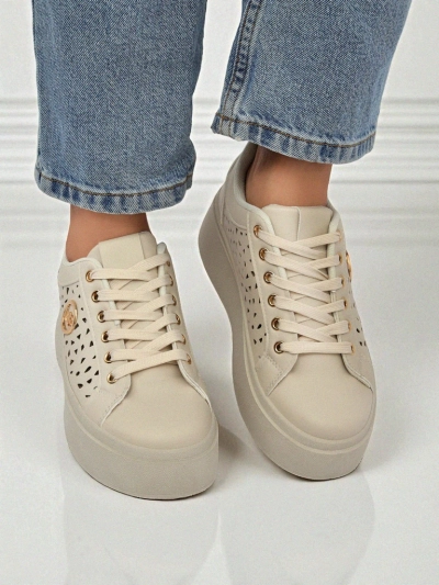 Women's Ecru Platform Sneakers Boreas Royalfashion Eco Leather