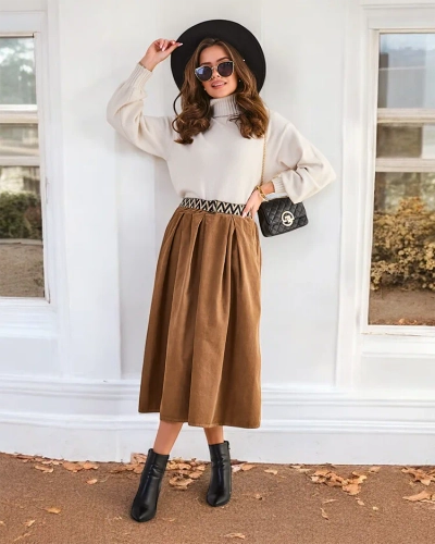 Royalfashion Women's corduroy midi skirt