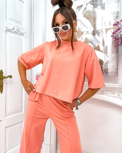 Royalfashion Женский хлопковый комплект с расклешенными брюками